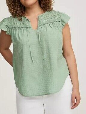4X • torrid • Soft Green Textured Smocked Tie-Front Flutter Sleeve Top